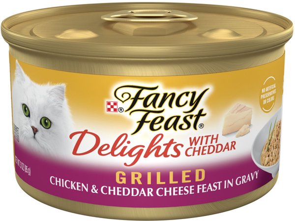 Fancy Feast Delights with Cheddar Grilled Chicken & Cheddar Cheese Feast in Gravy Canned Cat Food, 3-oz, case of 24 slide 1 of 10