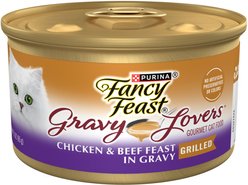 Fancy Feast Gravy Lovers Chicken & Beef Feast in Grilled Chicken Flavor Gravy Canned Cat Food, 3-oz, case of 24