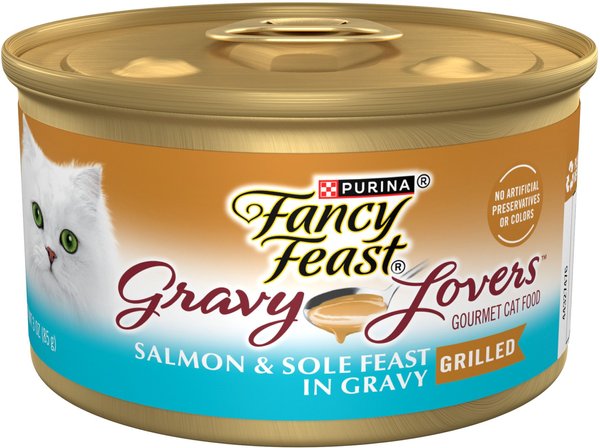 Fancy Feast Gravy Lovers Salmon & Sole Feast in Seared Salmon Flavor Gravy Canned Cat Food, 3-oz, case of 24 slide 1 of 10