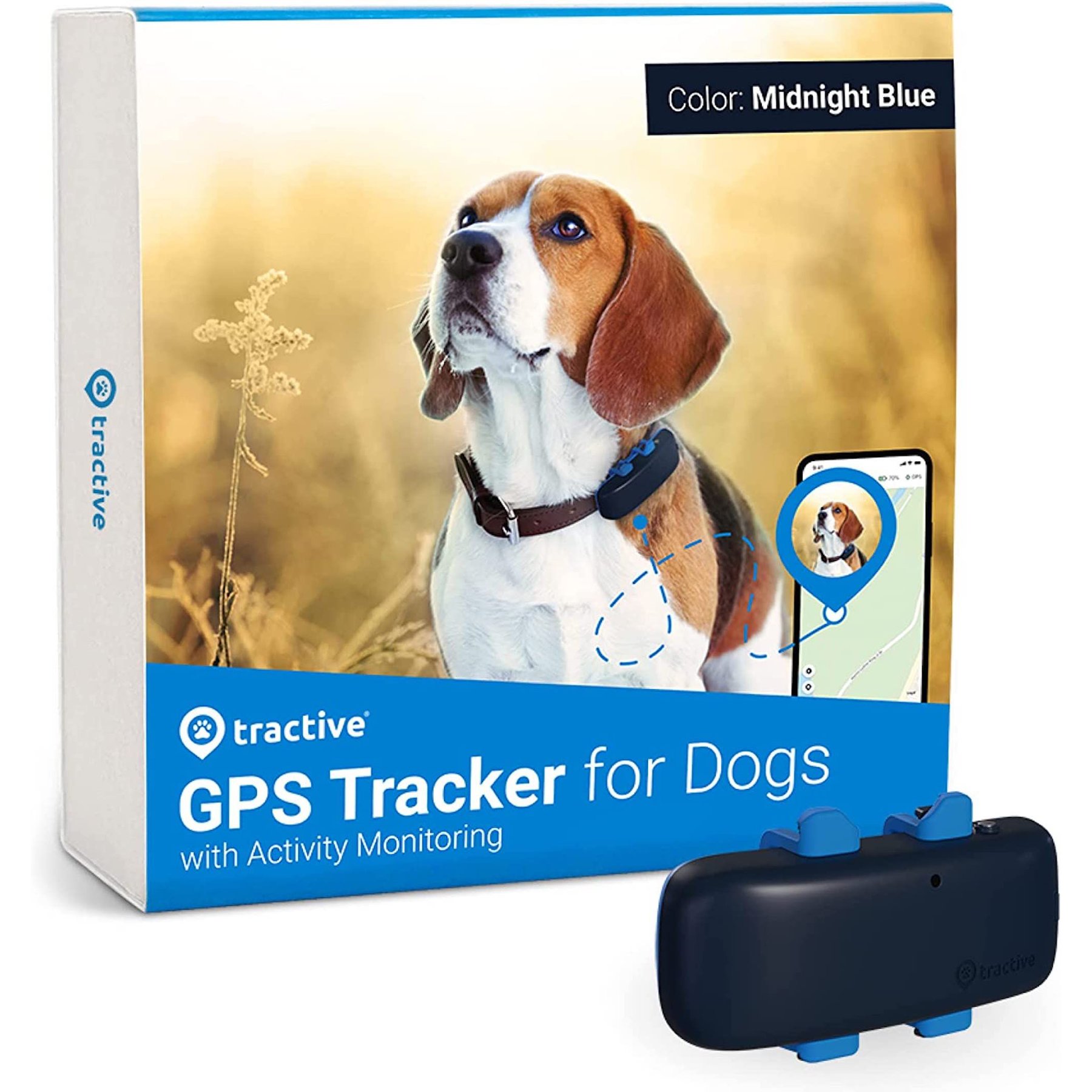 TRACTIVE Waterproof GPS Dog Tracker - Location & Activity, Midnight Blue