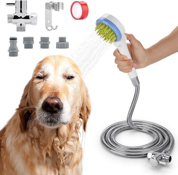 OWNPETS Pet Combing Shower Sprayer with Hose & Diverter Bath Brush