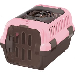 Richell Double Door Cat & Dog Carrier, Pink/Brown, Small