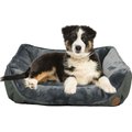 HappyCare Textiles Durable Rectangular Bolster Dog Sofa Bed, Dark Grey, Medium
