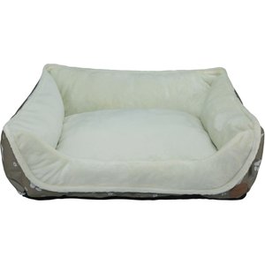 HappyCare Textiles Durable Printed Oxford Plush Bolster Cat & Dog Bed, Grey, Large