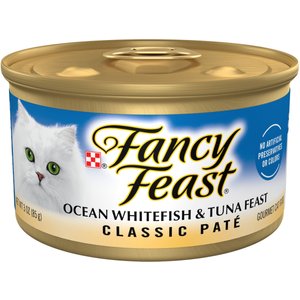 Fancy Feast Classic Ocean Whitefish & Tuna Feast Wet Cat Food, 3-oz, case of 24