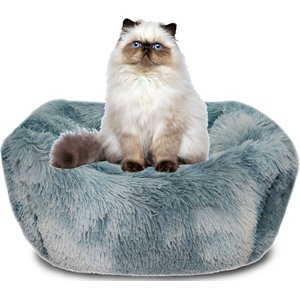 HappyCare Textiles Calming Anxiety Bolster Dog Bed, Blue/White, Small