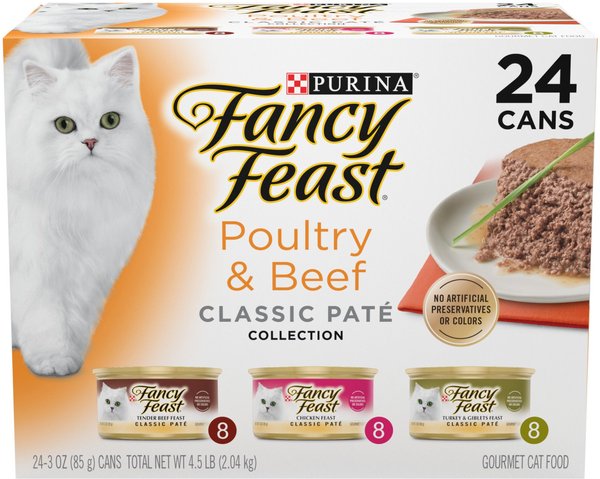 Fancy Feast Poultry & Beef Classic Pate Variety Pack Canned Cat Food, 3-oz, case of 24 slide 1 of 11