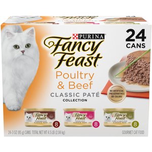 Fancy Feast Poultry & Beef Classic Pate Variety Pack Canned Cat Food, 3-oz, case of 24