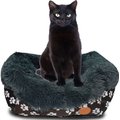 HappyCare Textiles Calming Durable Bolster Dog Bed, Printed Oxford Black, Small