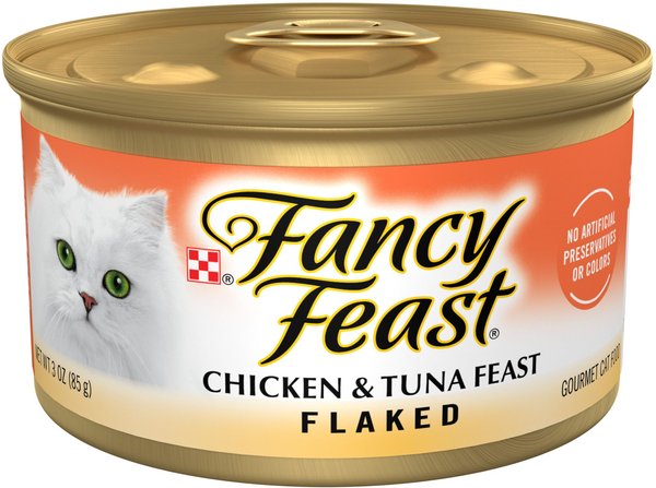Fancy Feast Flaked Chicken & Tuna Feast Canned Cat Food, 3-oz, case of 24 slide 1 of 10