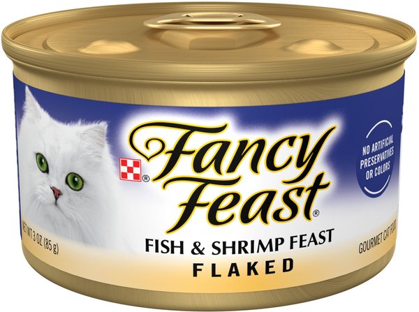 FANCY FEAST Flaked Fish Shrimp Feast Canned Cat Food 3 oz case