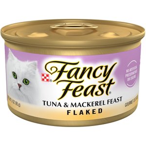 Fancy Feast Flaked Tuna & Mackerel Feast Wet Cat Food, 3-oz, case of 24