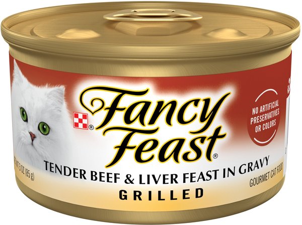 Fancy Feast Grilled Tender Beef & Liver Feast in Gravy Canned Cat Food, 3-oz, case of 24 slide 1 of 12