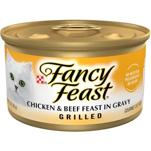 Fancy Feast Grilled Chicken & Beef Feast in Gravy Canned Cat Food, 3-oz, case of 24