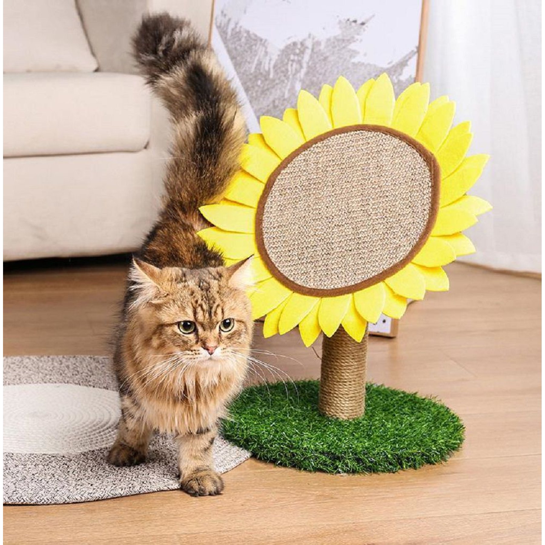 LOVELY CAVES Gardern Sunflower Cat Scratcher, Yellow