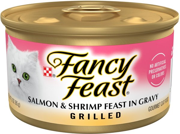 Fancy Feast Grilled Salmon & Shrimp Feast in Gravy Canned Cat Food, 3-oz, case of 24 slide 1 of 12