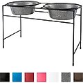 Platinum Pets Modern Double Diner Elevated Wide Rimmed Dog & Cat Bowls, Silver Vein, 3.5-cup