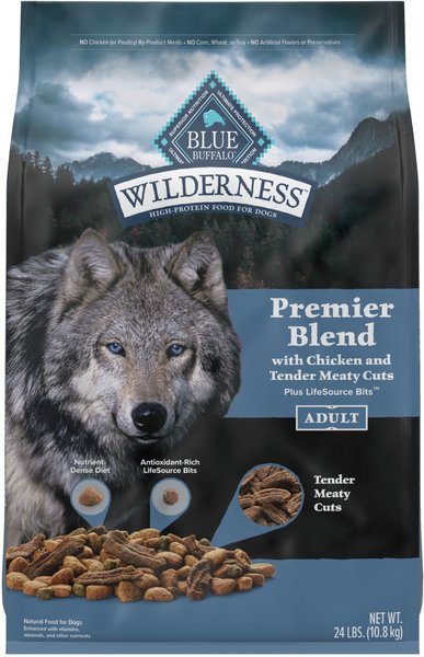 Blue Buffalo Blue Wilderness Premier Blend with Meaty Cuts Chicken Adult Dry Dog Food, 24-lb bag slide 1 of 9