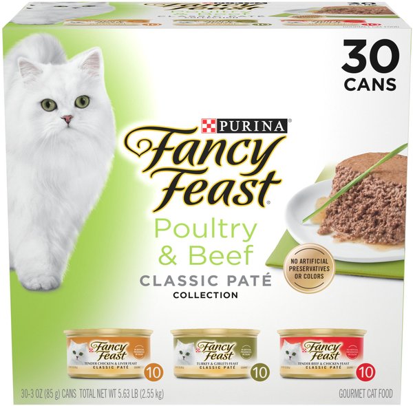 Fancy Feast Classic Poultry & Beef Pate Collection Feast Variety Pack Wet Cat Food, 3-oz, case of 30 slide 1 of 11
