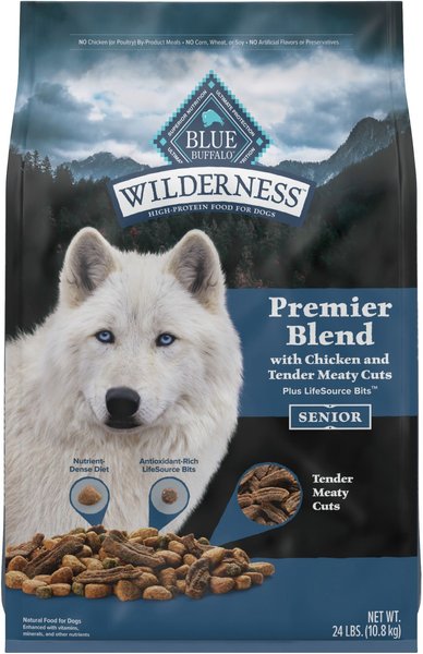 Blue Buffalo Blue Wilderness Premier Blend with Meaty Cuts Chicken Senior Dry Dog Food, 24-lb bag slide 1 of 9