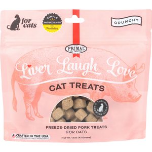 Primal Liver, Laugh, Love for Cats! Simply Pork Flavored Crunchy Cat Treats, 1.5-oz bag