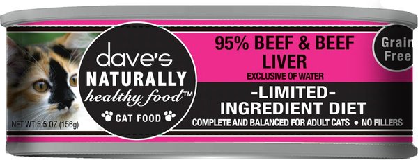 Dave's Pet Food Naturally Healthy 95% Beef & Beef Liver Canned Cat Food, 5.5-oz, case of 24 slide 1 of 2