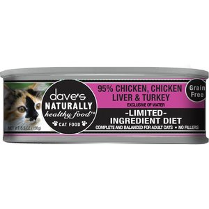 Dave's Pet Food Naturally Healthy 95% Chicken, Chicken Liver & Turkey Canned Cat Food, 5.5-oz, case of 24