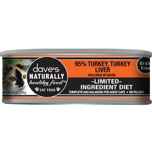 Dave's Pet Food Naturally Healthy 95% Turkey & Turkey Liver Canned Cat Food, 5.5-oz, case of 24, 5.5-oz can