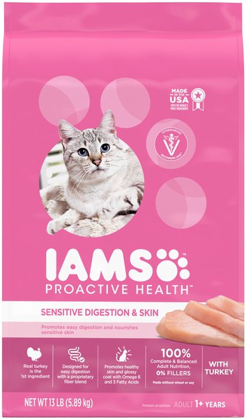Iams Proactive Health Sensitive Digestion & Skin Turkey Dry Cat Food, 13-lb bag, bundle of 2 slide 1 of 9