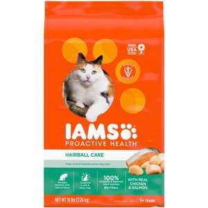 Iams ProActive Health Adult Hairball Care with Chicken & Salmon Dry Cat Food, 16-lb bag, bundle of 2