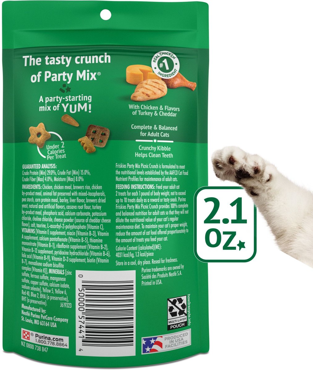 FRISKIES Party Mix Picnic Crunch Flavor Crunchy Cat Treats, 2.1oz bag