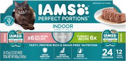 Iams Perfect Portions Indoor Multipack Salmon &Turkey Recipe Pate Grain-Free Cat Food Trays, 2.6-oz tray, case of 24