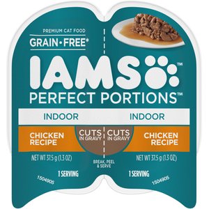 Iams Perfect Portions Indoor Chicken Recipe Grain-Free Cuts in Gravy Wet Cat Food Trays, 2.6-oz tray, case of 24 twin-packs, bundle of 2