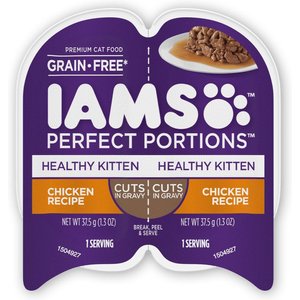 Iams Perfect Portions Healthy Kitten Chicken Recipe Grain-Free Cuts in Gravy Wet Cat Food Trays, 2.6-oz, case of 24 twin-packs, bundle of 2