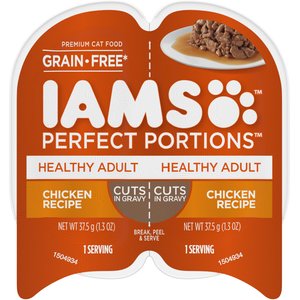 Iams Perfect Portions Healthy Adult Chicken Recipe Grain-Free Cuts in Gravy Wet Cat Food Trays, 2.6-oz tray, case of 24 twin-packs, bundle of 2