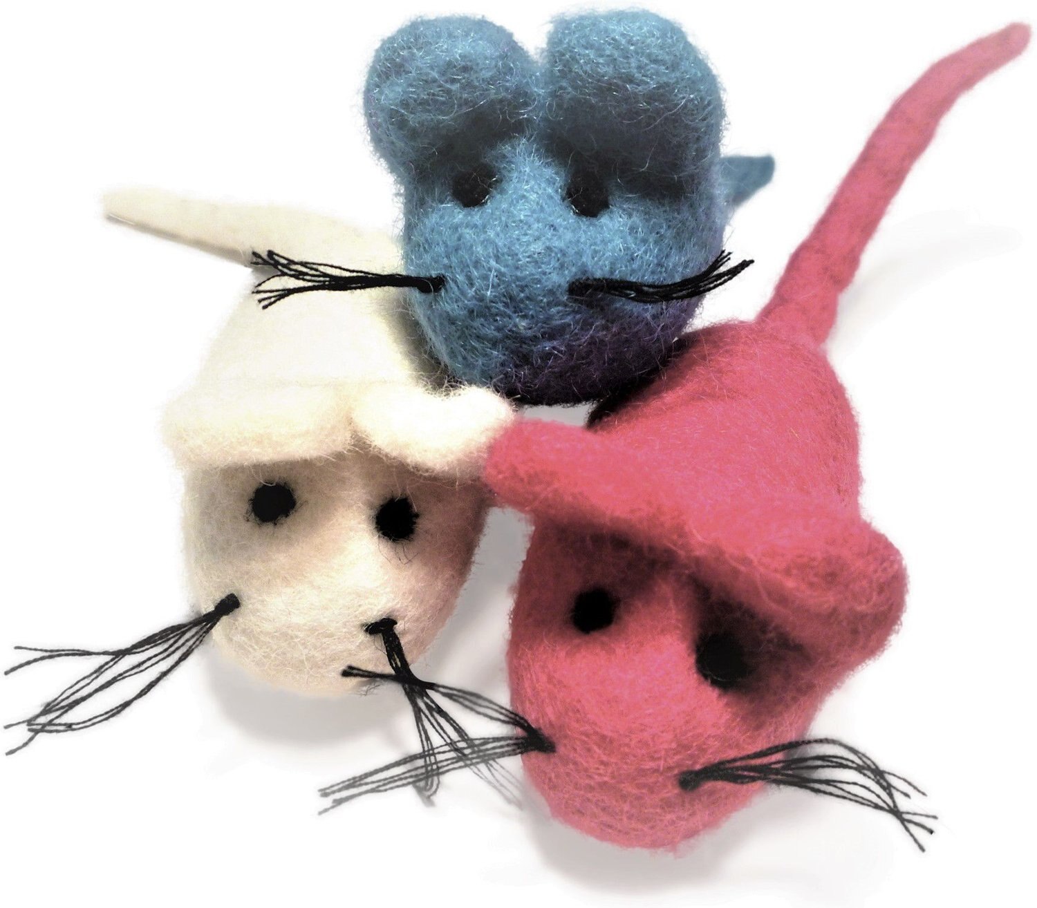 EARTHTONE SOLUTIONS Felted Wool Cat Mouse Toys, 3pack, Blue & White