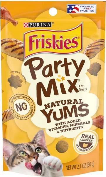 Friskies Party Mix Natural Yums With Real Chicken Flavor Crunchy Cat Treats, 2.1-oz bag slide 1 of 10