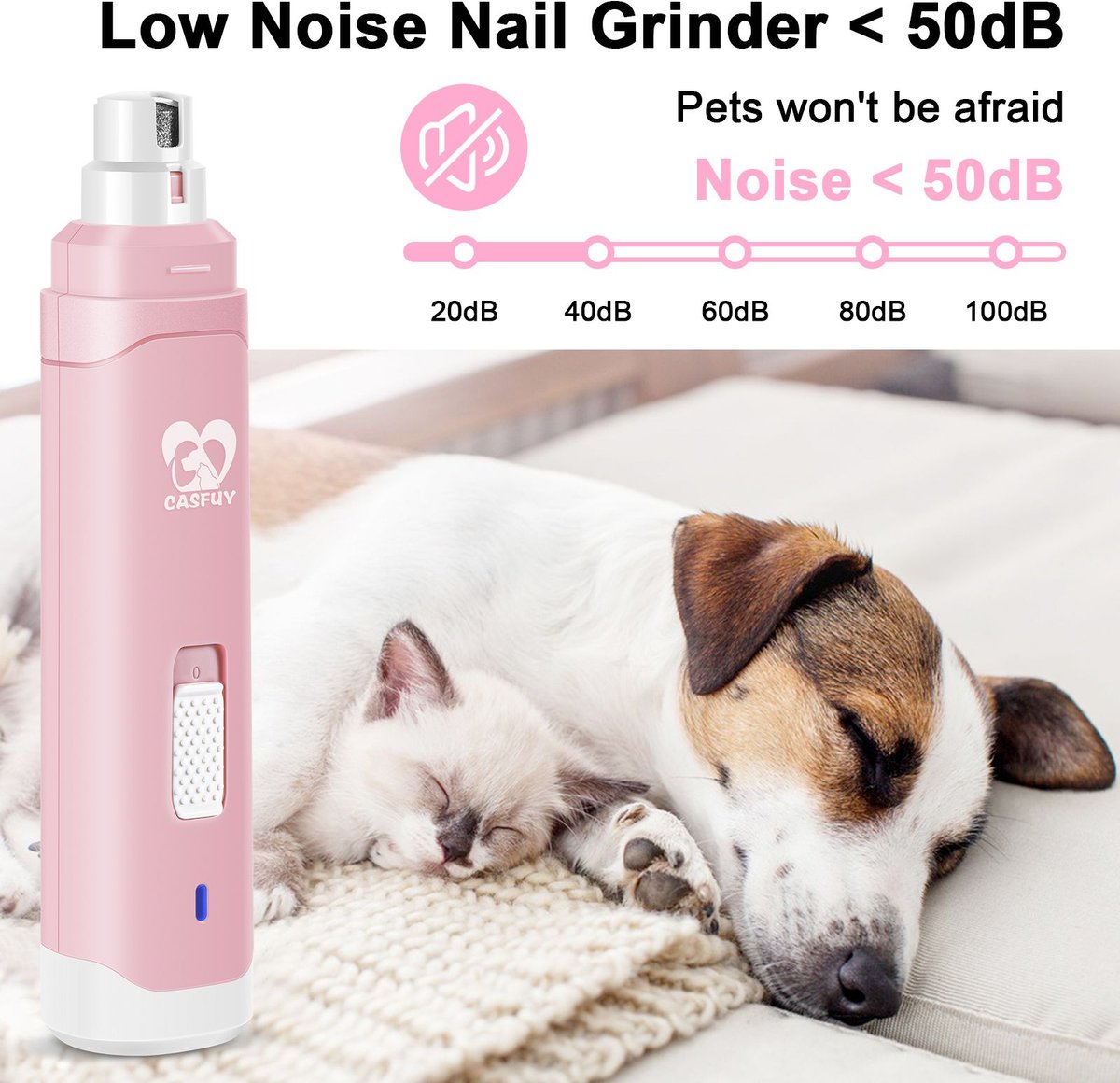 CASFUY Professional 2Speed Quiet Dog Nail Grinder, Pink