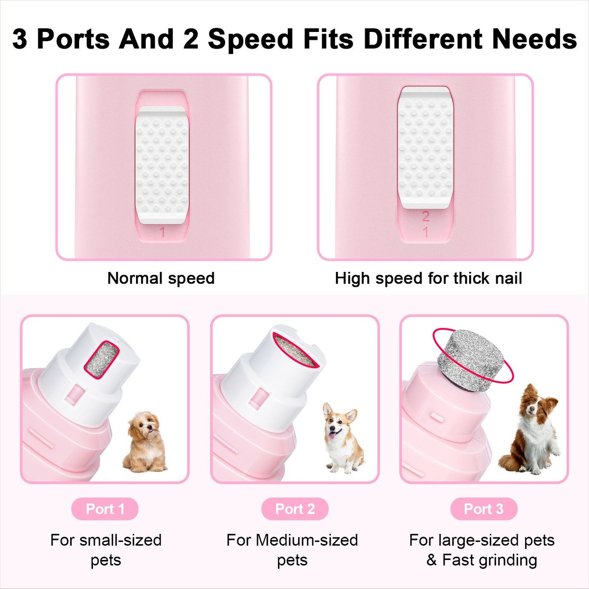 CASFUY Professional 2Speed Quiet Dog Nail Grinder, Pink