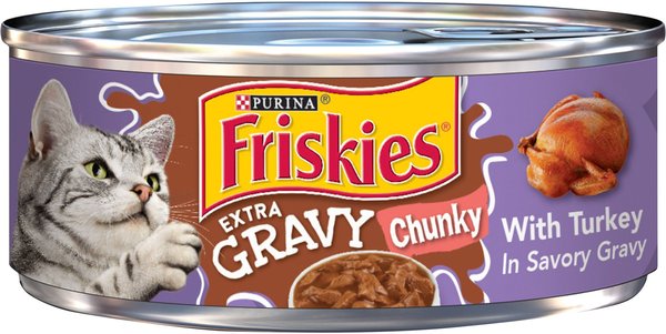 Friskies Extra Gravy Chunky with Turkey in Savory Gravy Canned Cat Food, 5.5-oz, case of 24 slide 1 of 9