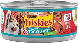 Friskies Tasty Treasures Pate Liver & Beef Wet Cat Food, 5.5-oz can, case of 24