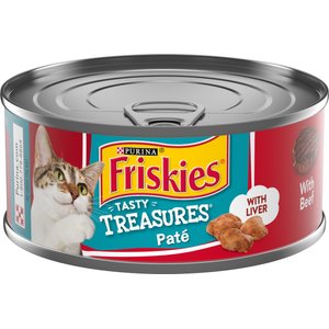 Friskies Tasty Treasures Pate Liver & Beef Wet Cat Food, 5.5-oz can, case of 24