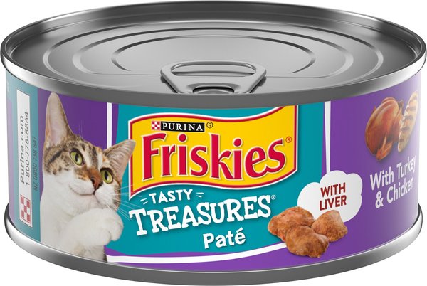 Friskies Tasty Treasures Pate Liver, Turkey & Chicken Wet Cat Food, 5.5-oz can, case of 24 slide 1 of 10