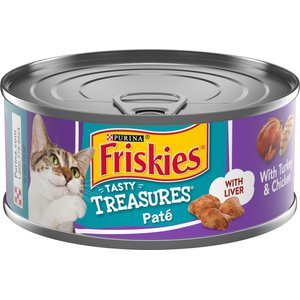 Friskies Tasty Treasures Pate Liver, Turkey & Chicken Wet Cat Food, 5.5-oz can, case of 24