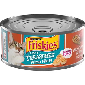 Friskies Tasty Treasures Chicken, Tuna & Scallop Flavor in Gravy Canned Cat Food, 5.5-oz can, case of 24