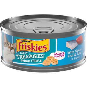 Friskies Tasty Treasures with Ocean Fish & Tuna & Scallop Flavor Wet Cat Food. 5.5-oz can, case of 24