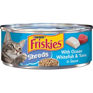 Friskies Savory Shreds with Ocean Whitefish & Tuna in Sauce Canned Cat Food, 5.5-oz, case of 24