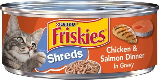 Friskies Savory Shreds Chicken & Salmon Dinner in Gravy Canned Cat Food, 5.5-oz, case of 24