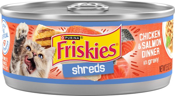 FRISKIES Savory Shreds Chicken Salmon Dinner in Gravy Canned Cat