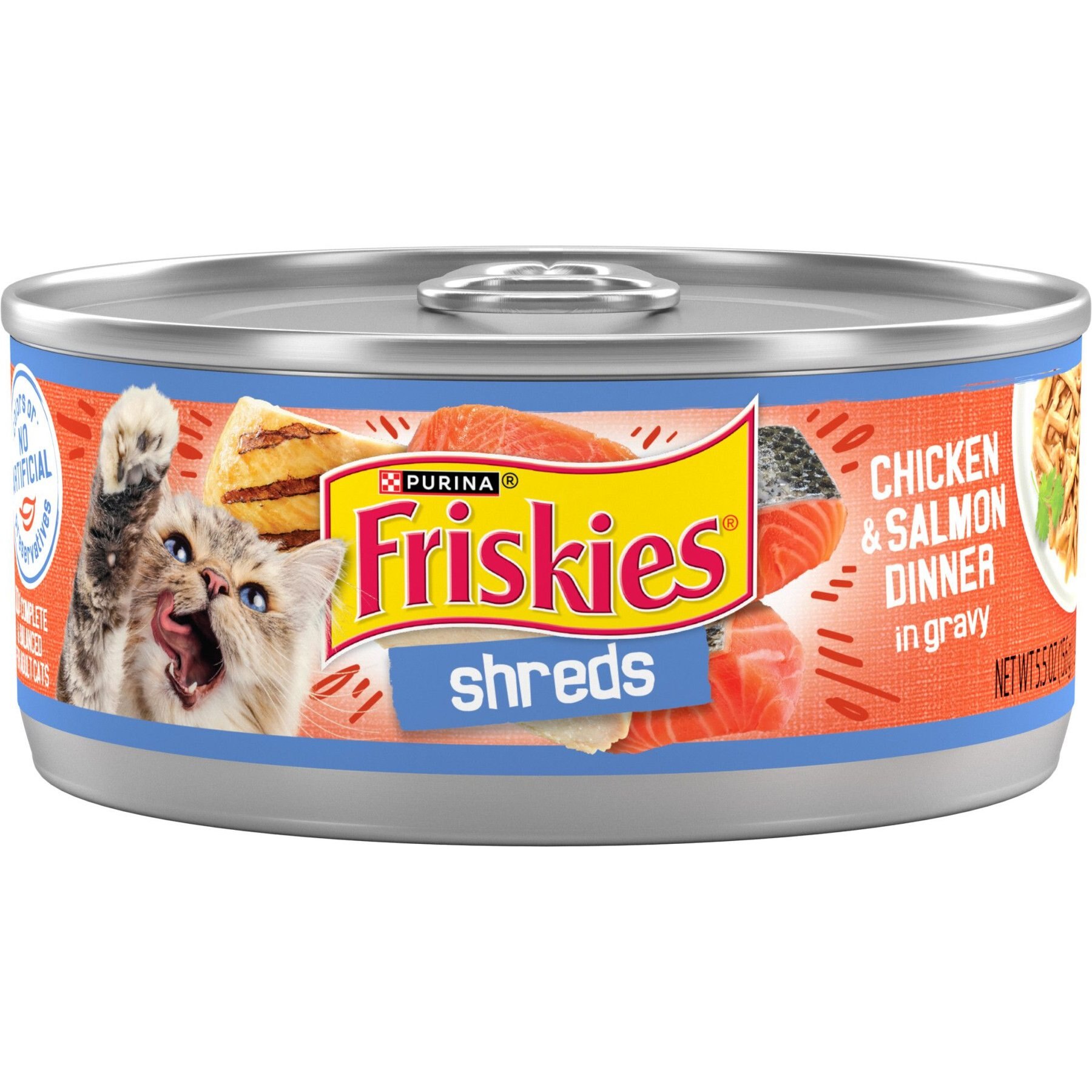 FRISKIES Savory Shreds Chicken Salmon Dinner in Gravy Canned Cat